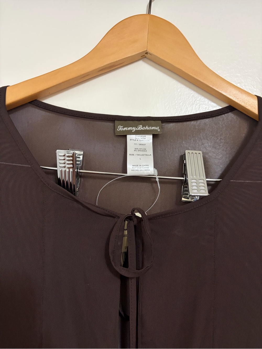 Tommy Bahama New Tule Long-Sleeve Tie-Front Swimsuit Cover In Double Chocolate - Picture 3 of 5